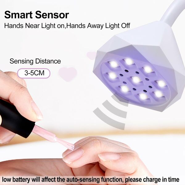 UV LED Nail Lamp Auto Sensor with 3 Timers Cordless UV Light for Gel Nail Polish,Rechargeable Flash Cure Lamp for Extension Acrylic Nail Tips Salon