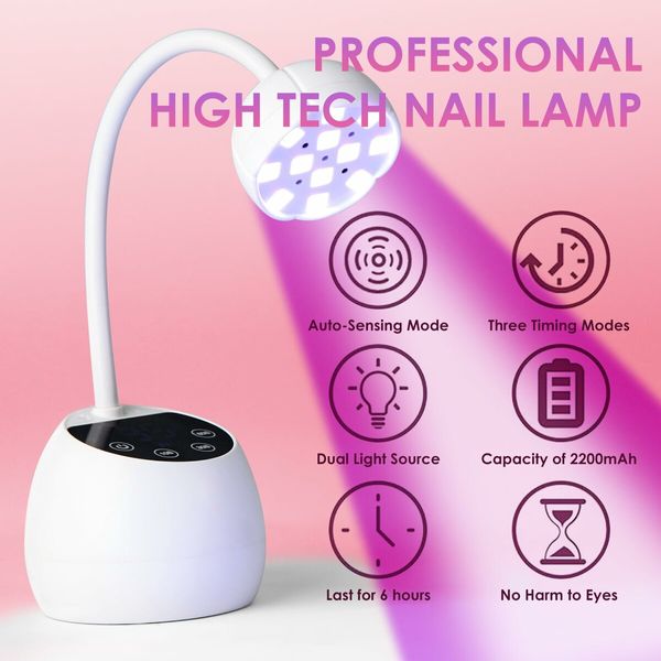 UV Nail Lamp for Gel Nails, 36W UV Nail Light Gooseneck Rechargeable with 4 Time Setting & Smart Auto Sensor for Nail Salon Home Use Lamp