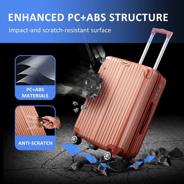 3 Piece Luggage Set Travel Carry On Hard Suitcases Trolley Lightweight Cabin Bags TSA Lock Cover 6 Packing Cubes Rose Gold