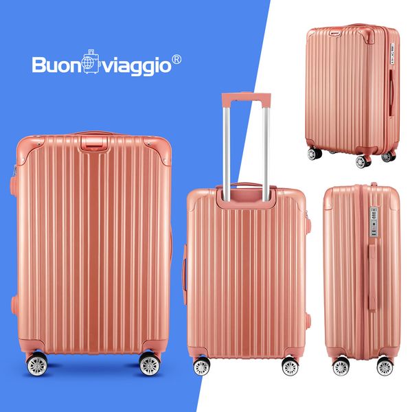 3 Piece Luggage Set Travel Carry On Hard Suitcases Trolley Lightweight Cabin Bags TSA Lock Cover 6 Packing Cubes Rose Gold