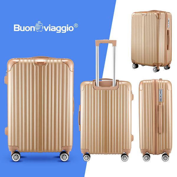 Luggage Suitcase Set 2 Piece Travel Carry On Cabin Bags Trolley Lightweight Hard Shell Case with TSA Lock Cover 6 Packing Cubes Champagne Gold