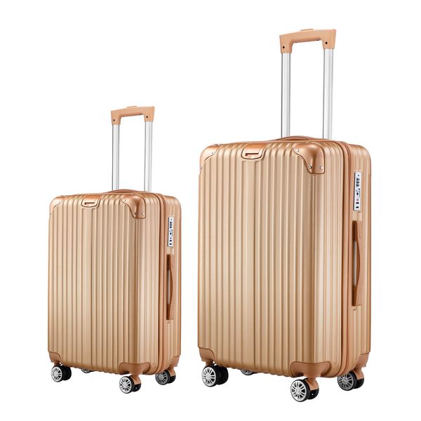 Luggage Suitcase Set 2 Piece Travel Carry On Cabin Bags Trolley Lightweight Hard Shell Case with TSA Lock Cover 6 Packing Cubes Champagne Gold