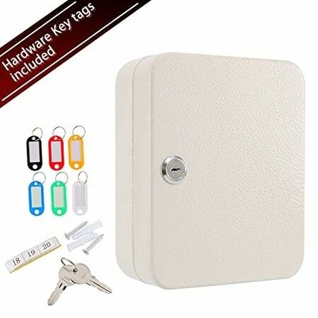 Key Cabinet Wall Mount,Locking Key Organizer,Key Lock Box with Key,Key Management,20 Key Hooks & Tags Key Lab,White