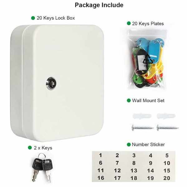 Key Cabinet Wall Mount,Locking Key Organizer,Key Lock Box with Key,Key Management,20 Key Hooks & Tags Key Lab,White