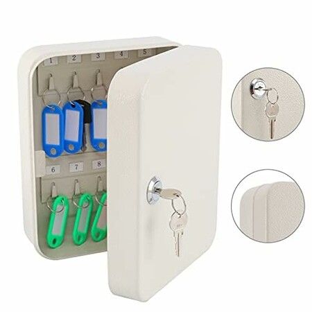 Key Cabinet Wall Mount,Locking Key Organizer,Key Lock Box with Key,Key Management,20 Key Hooks & Tags Key Lab,White