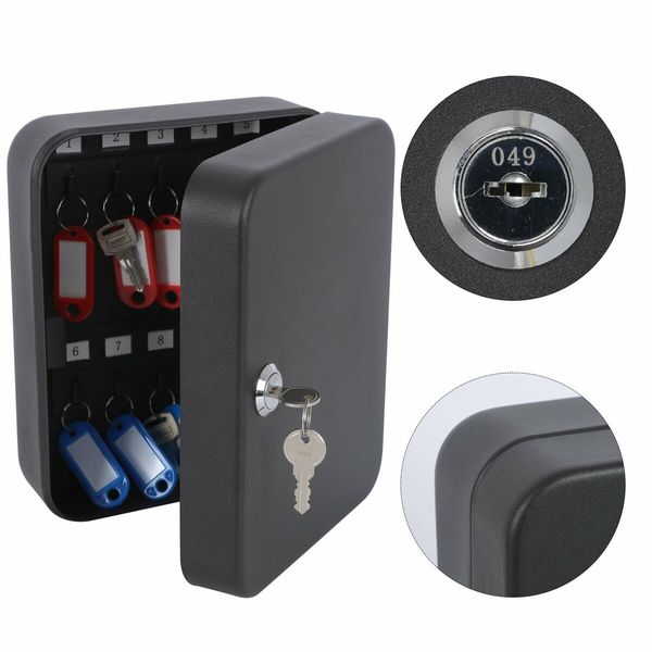 Key Cabinet Wall Mount,Locking Key Organizer,Key Lock Box with Key,Key Management,20 Key Hooks & Tags Key Lab,Black