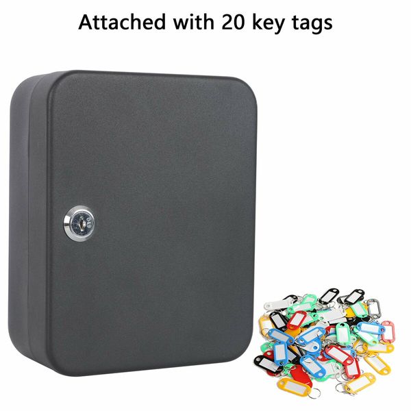 Key Cabinet Wall Mount,Locking Key Organizer,Key Lock Box with Key,Key Management,20 Key Hooks & Tags Key Lab,Black