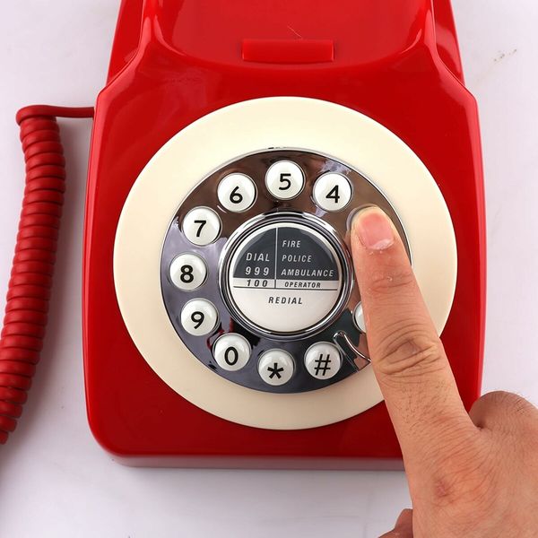 Retro Telephone, Classic Landline Telephone Vintage Old Fashioned Corded Telephone, Red