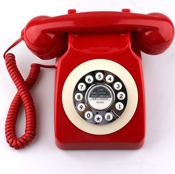 Retro Telephone, Classic Landline Telephone Vintage Old Fashioned Corded Telephone, Red