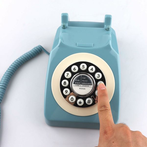 Retro Telephone, Classic Landline Telephone Vintage Old Fashioned Corded Telephone, Blue