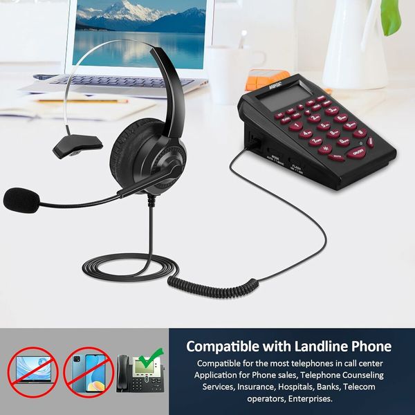 Corded Telephone with Headset and Dialpad for House Call Center Office, Noise Cancellation