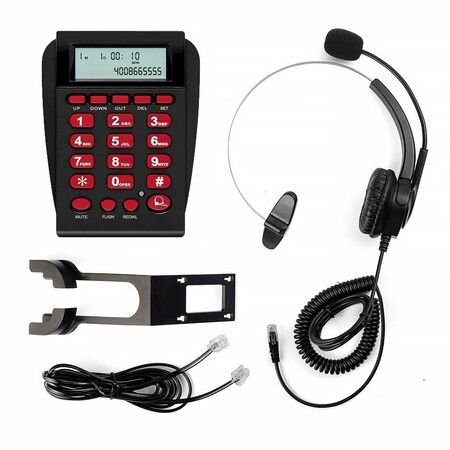 Corded Telephone with Headset and Dialpad for House Call Center Office, Noise Cancellation