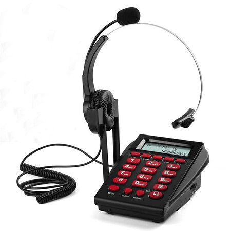 Corded Telephone with Headset and Dialpad for House Call Center Office, Noise Cancellation