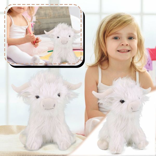 25cm Highland Cow Plush Toy Animal Doll Soft Stuffed Girls Boys Gift Toy Color White