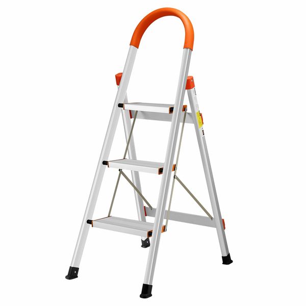 3 Step Folding Ladder Foldable Stool Collapsible Platform Aluminium Portable Lightweight Stairs Stepladder with Foam Handrail