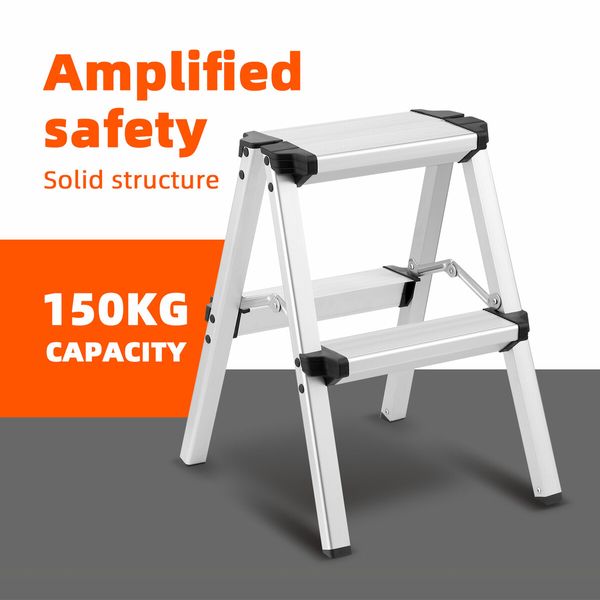 2 Step Folding Ladder Aluminium Collapsible Stool Foldable Portable Stairs Lightweight Household Warehouse Stepladder