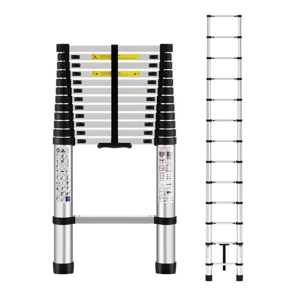 3.8m Telescopic Step Ladder Aluminium Extension Portable Extendable Lightweight Stairs for Roof Ceiling Household Warehouse