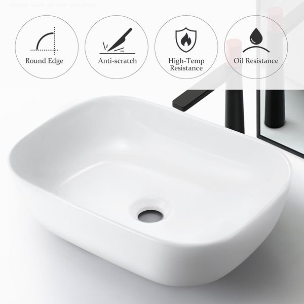 White Bathroom Basin Sink Vanity Vessel Washing Hand Wash Bowl Ceramic Above Counter Bath Toilet Countertop Modern