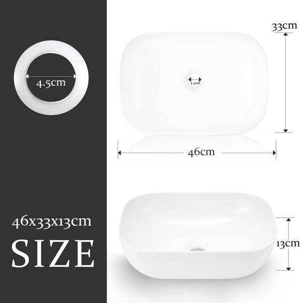 White Bathroom Basin Sink Vanity Vessel Washing Hand Wash Bowl Ceramic Above Counter Bath Toilet Countertop Modern