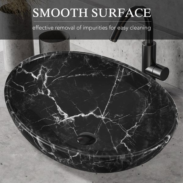 Black Bathroom Sink Basin Vanity Vessel Wash Bowl Ceramic Above Counter Countertop Toilet Hand Washing Modern Oval Marble