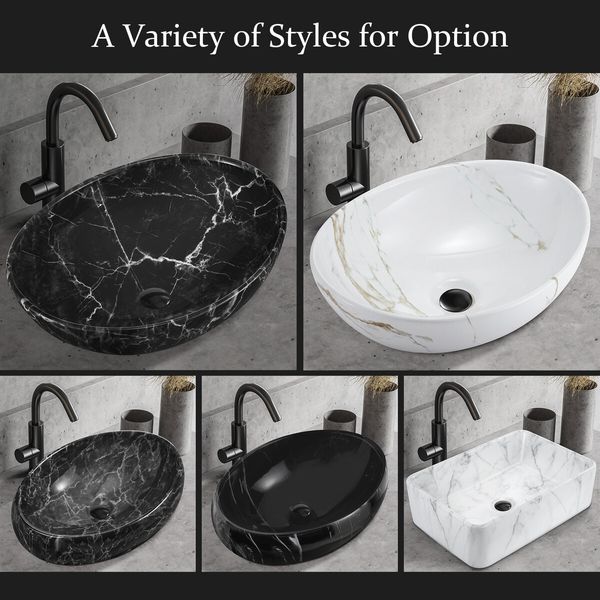 Black Bathroom Sink Basin Vanity Vessel Wash Bowl Ceramic Above Counter Countertop Toilet Hand Washing Modern Oval Marble