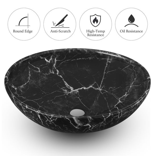 Black Bathroom Sink Basin Vanity Vessel Wash Bowl Ceramic Above Counter Countertop Toilet Hand Washing Modern Oval Marble