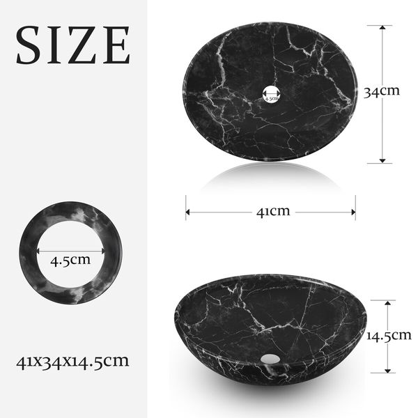 Black Bathroom Sink Basin Vanity Vessel Wash Bowl Ceramic Above Counter Countertop Toilet Hand Washing Modern Oval Marble