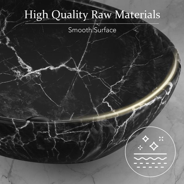 Black Bathroom Sink Basin Vanity Vessel Wash Bowl Ceramic Above Counter Countertop Toilet Hand Washing Modern Oval Marble