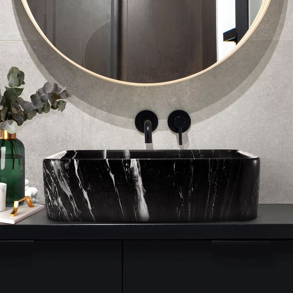 Bathroom Sink Basin Vanity Vessel Ceramic Washing Hand Wash Bowl Above Counter Toilet Bath Countertop Modern Marble Rectangle