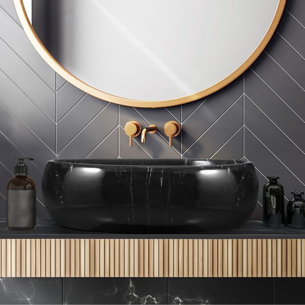 Black Bathroom Sink Basin Bath Vanity Vessel Washing Oval Hand Wash Bowl Ceramic Above Counter Toilet Countertop Modern Marble