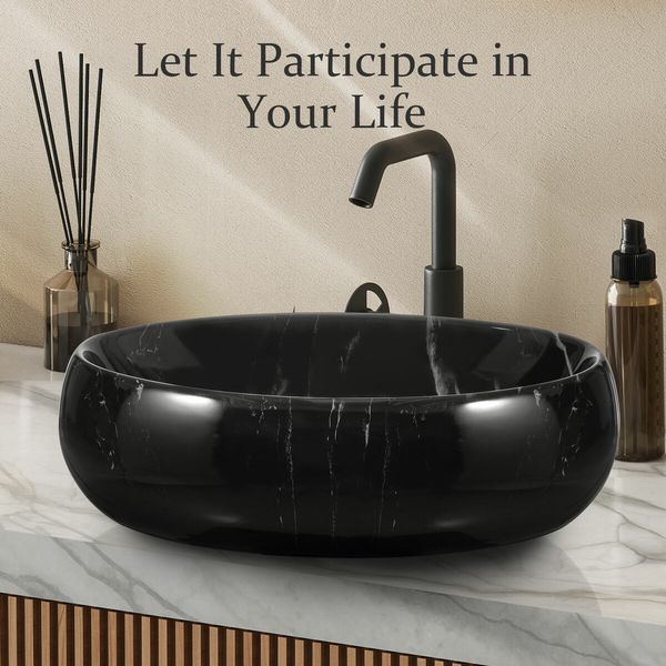 Black Bathroom Sink Basin Bath Vanity Vessel Washing Oval Hand Wash Bowl Ceramic Above Counter Toilet Countertop Modern Marble