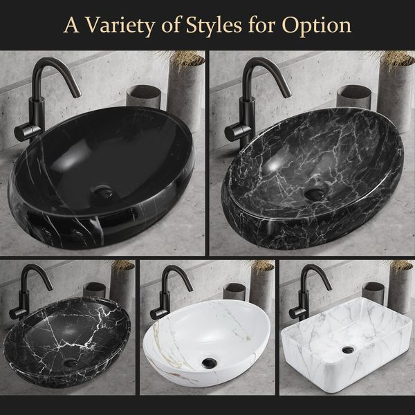 Black Bathroom Sink Basin Bath Vanity Vessel Washing Oval Hand Wash Bowl Ceramic Above Counter Toilet Countertop Modern Marble