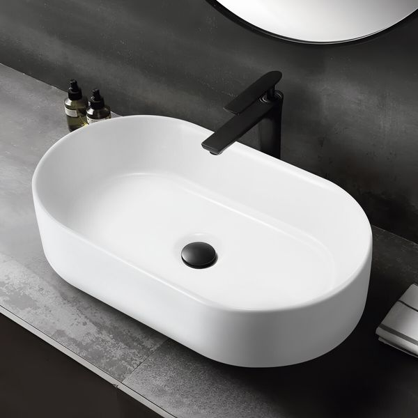 White Bathroom Sink Vessel Washing Basin Hand Wash Bowl Vanity Ceramic Oval Above Counter Modern Countertop Toilet