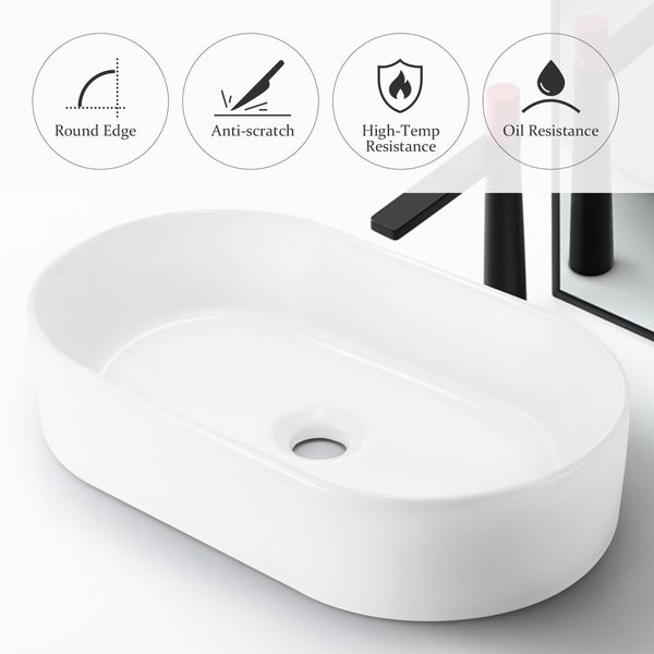 White Bathroom Sink Vessel Washing Basin Hand Wash Bowl Vanity Ceramic Oval Above Counter Modern Countertop Toilet