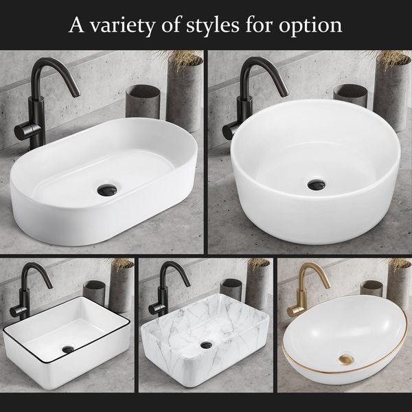 White Bathroom Sink Vessel Washing Basin Hand Wash Bowl Vanity Ceramic Oval Above Counter Modern Countertop Toilet