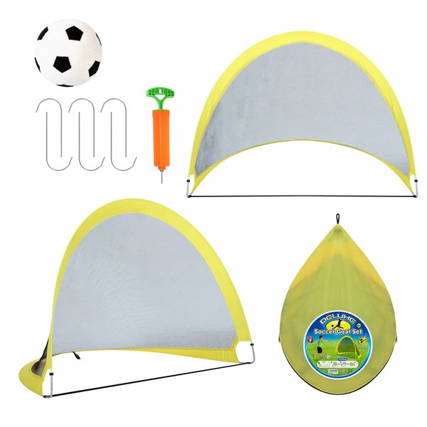 Pop Up Soccer Goals Football Net Set Portable Kids Backyard Game Training Practice Outdoor Sports Youth 120x86cm with 12cm Soccer Ball Pump