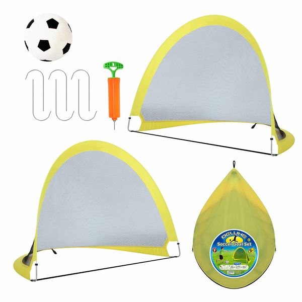 Pop Up Soccer Goals Football Net Set Portable Kids Backyard Game Training Practice Outdoor Sports Youth 120x86cm with 12cm Soccer Ball Pump