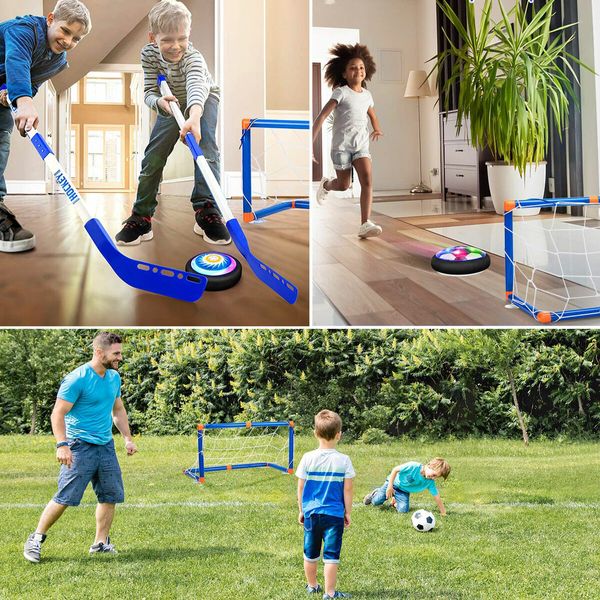 Hover Hockey Soccer Goals Bowling Playset Toys Kids Football Net Backyard Sports Game Practice Training Activity Centre Play Ground with Led Lights