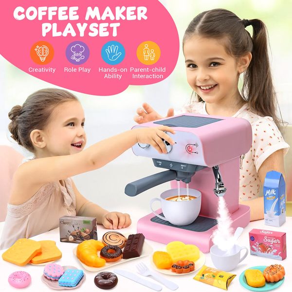 Kids Coffee Machine Maker Toy Set Pretend Role Play Kitchen Appliance Game Sensory Food Toys Pantry Cafe Party Favours Simulation Light Sound