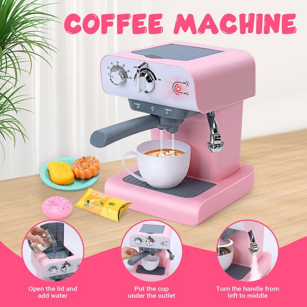 Kids Coffee Machine Maker Toy Set Pretend Role Play Kitchen Appliance Game Sensory Food Toys Pantry Cafe Party Favours Simulation Light Sound