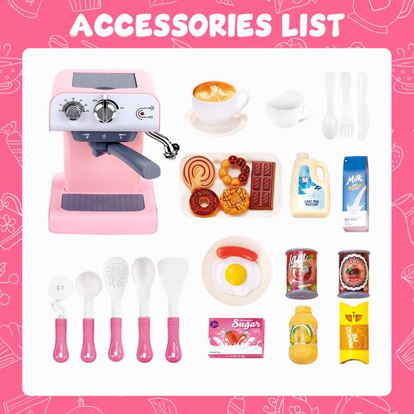 Kids Coffee Machine Maker Toy Set Pretend Role Play Kitchen Appliance Game Sensory Food Toys Pantry Cafe Party Favours Simulation Light Sound