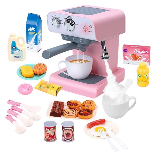 Kids Coffee Machine Maker Toy Set Pretend Role Play Kitchen Appliance Game Sensory Food Toys Pantry Cafe Party Favours Simulation Light Sound