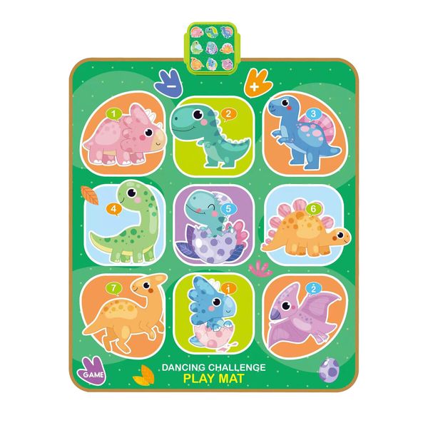 Kids Dance Mat Game Play Toy Dancer Musical Pad Dancing Challenge Light Up Activity Centre Blanket Adjustable Volume Electric 82x65cm Dinosaur Cartoon