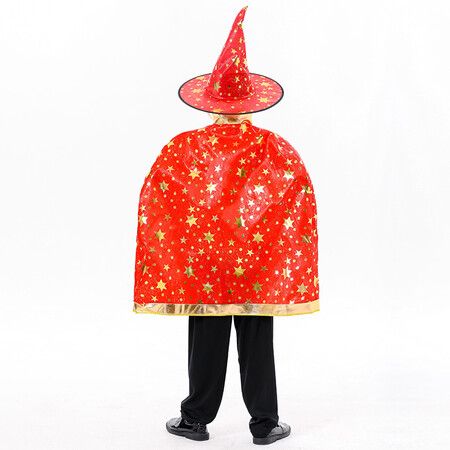 Set of Kids Halloween Red Wizard Capes with Hat And Cloak Props for Children Costumes