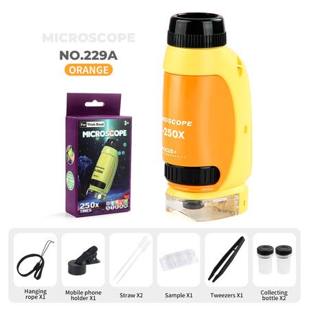 Portable Microscope  Handheld DIY Outdoor Observation Portable Scientific Educational Toys for 3+ Color Yellow