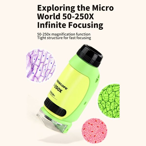 Portable Microscope  Handheld DIY Outdoor Observation Portable Scientific Educational Toys for 3+ Color Yellow