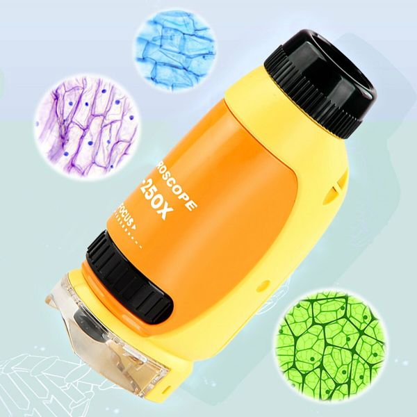 Portable Microscope  Handheld DIY Outdoor Observation Portable Scientific Educational Toys for 3+ Color Yellow