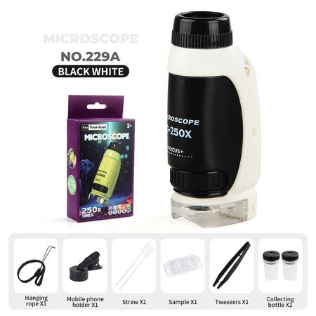 Portable Microscope  Handheld DIY Outdoor Observation Portable Scientific Educational Toys for 3+ Color White