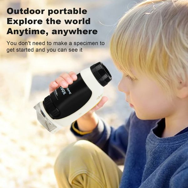 Portable Microscope  Handheld DIY Outdoor Observation Portable Scientific Educational Toys for 3+ Color White