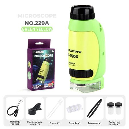 Portable Microscope  Handheld DIY Outdoor Observation Portable Scientific Educational Toys for 3+ Color Green